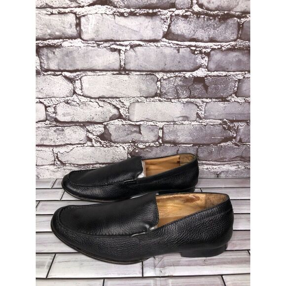 Saks Fifth Ave Black Leather Pointed Toe Loafers Dress Shoes Men’s Sz 8M US/41EU - Picture 1 of 16